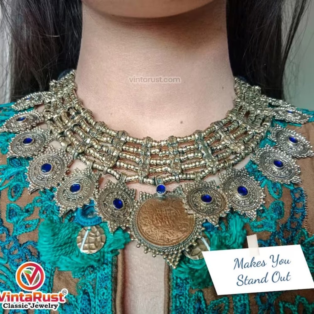 Afghan Vintage Multilayers Choker Necklace, Gift For Her, Vintage Coins Jewelry